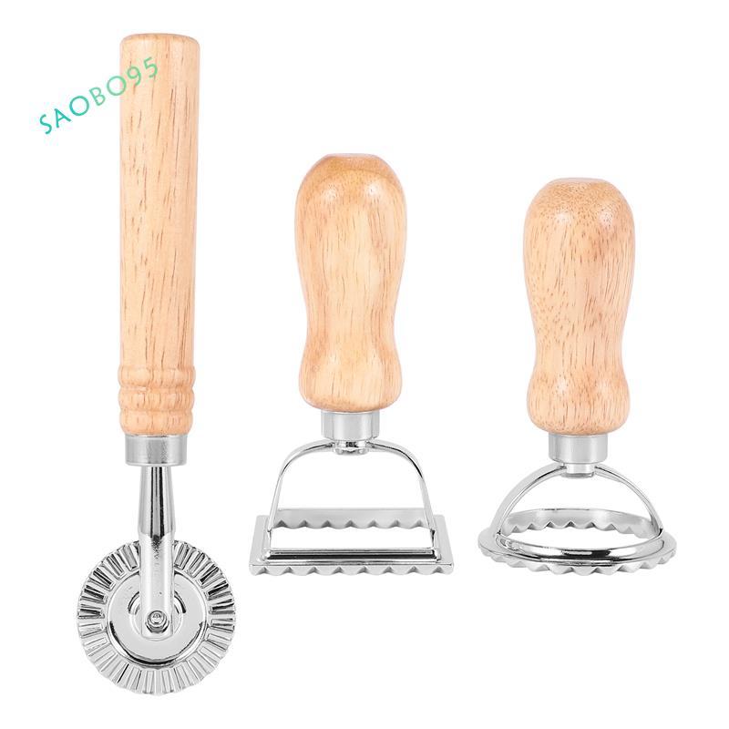 [ขายร้อนS5]ชุดเครื่องตัดพาสต้าRavioli 3 ชิ้น,เครื่องทําแสตมป์Ravioliพร้อมที่จับไม้Ravioli สําหรับRav