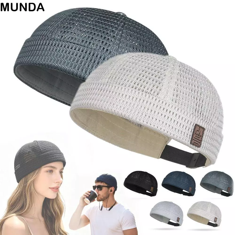MUNDA Docker Beanies หมวก, ตาข่าย Ultra-Light Melon Skin หมวก, แฟชั่นปรับ Breathable Brimless Skullcap ฤดูร้อน