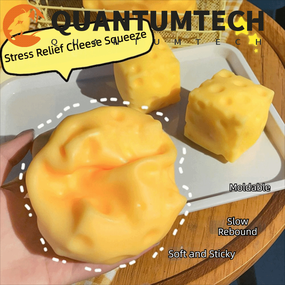 QUANTUMTECH ชีสบีบของเล่น, Super Soft ขนาดใหญ่พิเศษหยิกชีส,ความวิตกกังวลบรรเทาสบายช้า Rebound สีเหลืองสี Shapeable Squeeze Ball Sensory