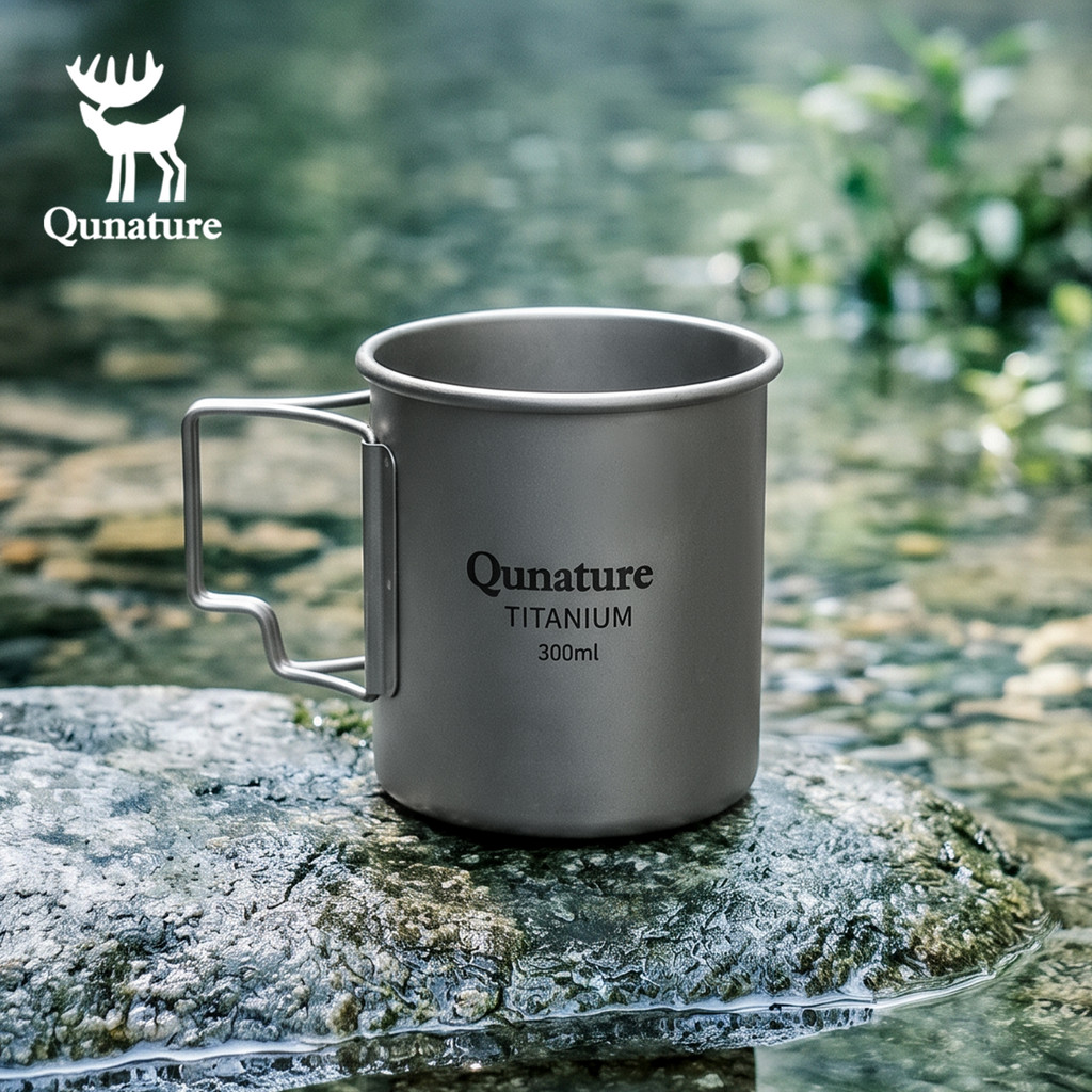 Quature Titanium Cup เครื่องครัวน้ําหนักเบา 300ml ด้ามจับพับได้แบบพกพาสําหรับตั้งแคมป์เดินป่า Travel