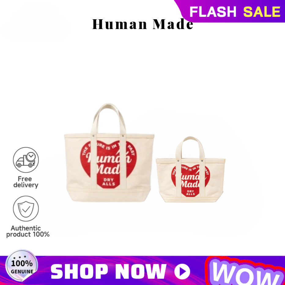 100%แท้ Human Made Canvas Tote Large/Small White กระเป๋าถือ สะพายข้าง