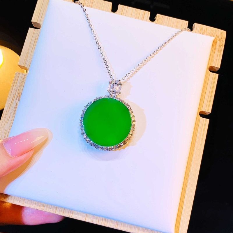 GI หยกสี Agate ปลอดภัยไม่มี Matter จี้ผู้หญิงจี้เพชร-studded Emperor Chrysomeparee รอบแผ่นสร้อยคอ ^ 