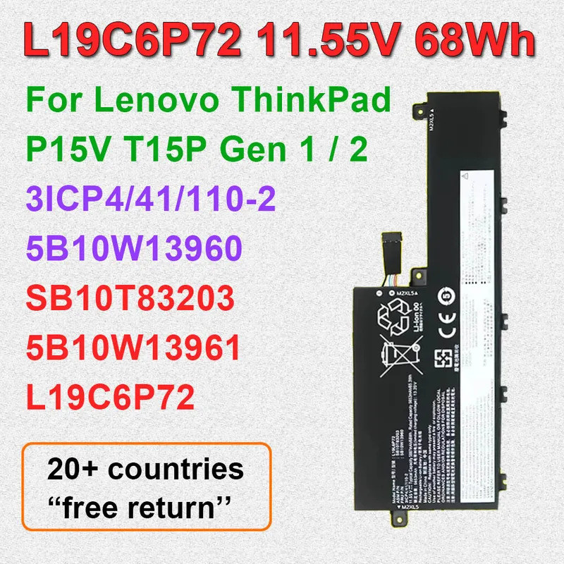 L19L6P72 L19C6P72 แบตเตอรี่แล็ปท็อปสําหรับ Lenovo ThinkPad P15V T15P Gen 1/Gen 2 TP00119A SB10T83203