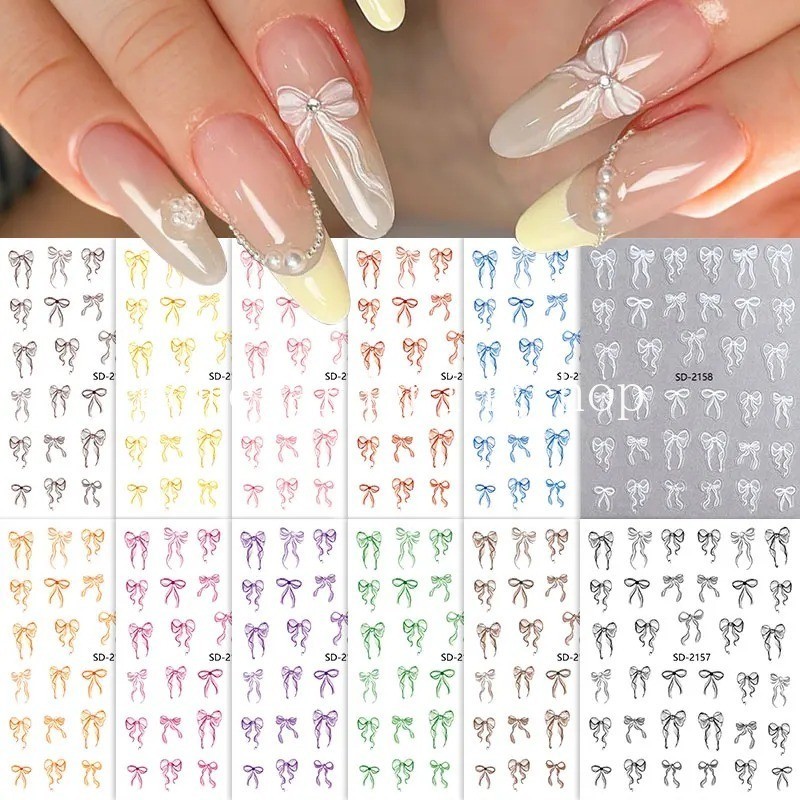 Bowknot Ribbon Nail Stickers Cute Mini Colourful Nail Stickers Self Adhesive Nail Decorative DIY Acc