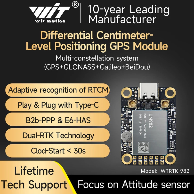 WITMOTION GNSS GPS-RTK โมดูล UM982 ความแม่นยําสูง Centimeter-level Differential UM980 Rover ZED-F9P 