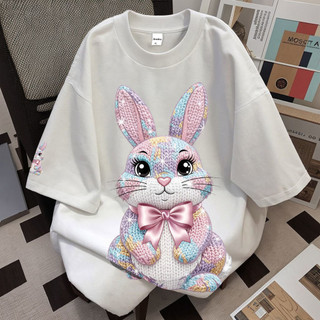 JESSICA KOREA PREMIUM EFFORTLESSL Y BEAUTY Kaos Digital Printing Motif Bunny Love Charm Lucu Lengan Pendek Oversize Korean Style | Bahan Cotton