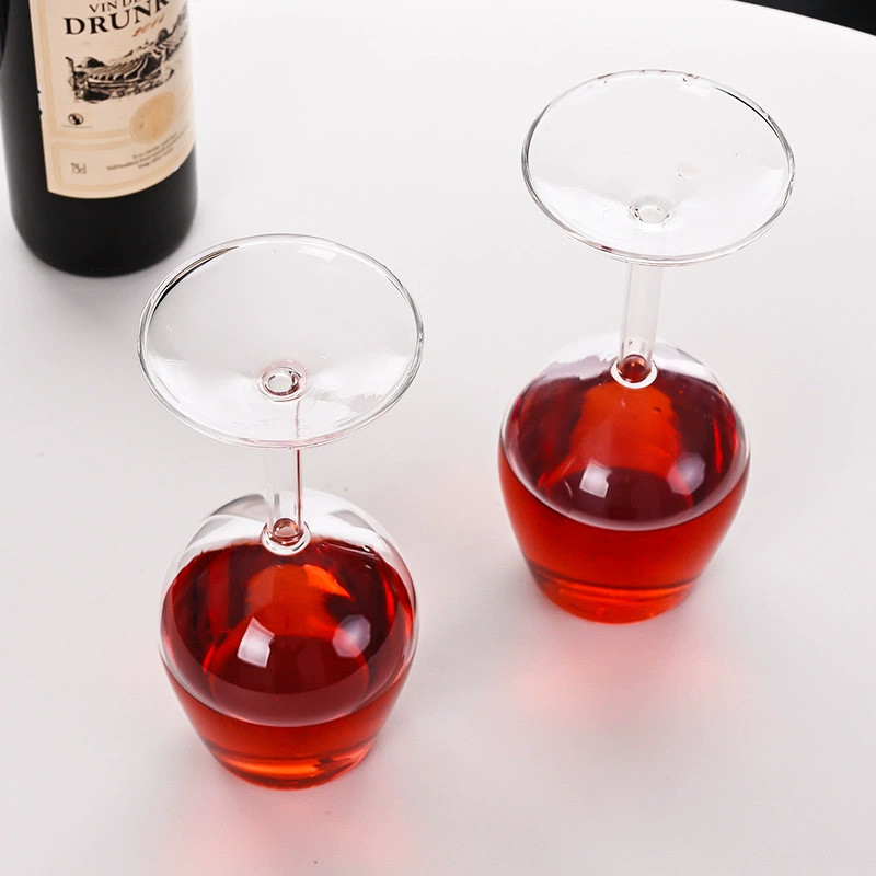 ออกแบบใหม่ Inverted Goblet สูง Borosilicate Glass Face Value top Inverted Wine Glass Goblet ไวน์แดง