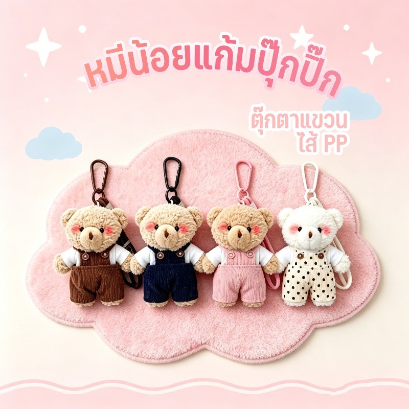 COD พวงกุญแจ จี้ หมีน้อย หมีน้อยที่มีแก้มสีชมพู ปุ๊กปิ๊ก พวงกุญแจ ไส้ PP หมีใส่กางเกงเอี๊ยม น่ารัก ของขวัญ