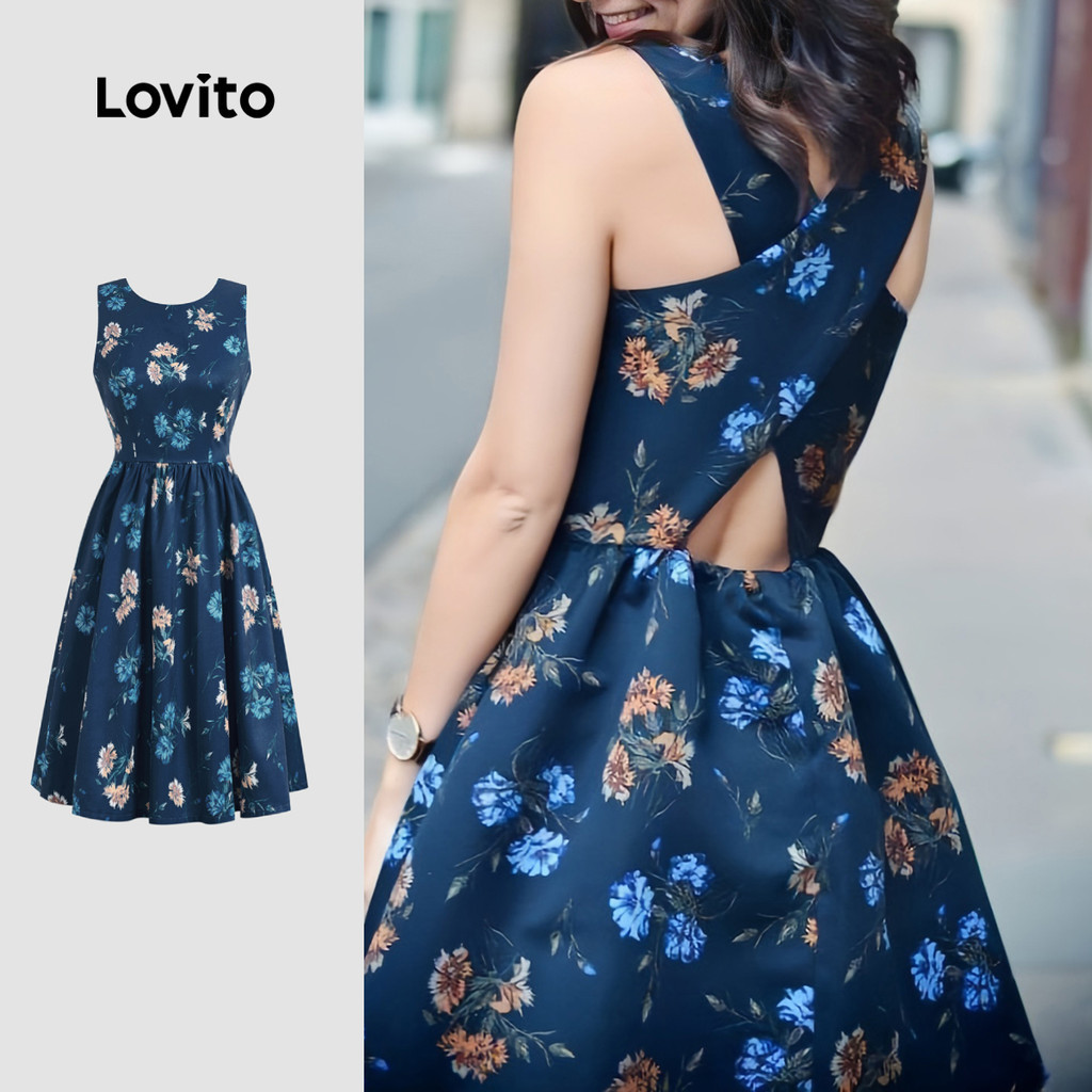 Lovito เดรสโบโฮลายซิป ชุดฤดูใบไม้ผลิ/ฤดูร้อนสวยงามสําหรับผู้หญิง LK4ED563