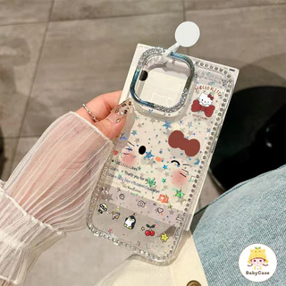 แมวKTน่ารักที่มีเคสโทรศัพท์เพชร เหมาะสำหรับ IPhone 17 16 13 16 14 ProMax 15 16 11 15 Plus Air 17 12 15 12PRO