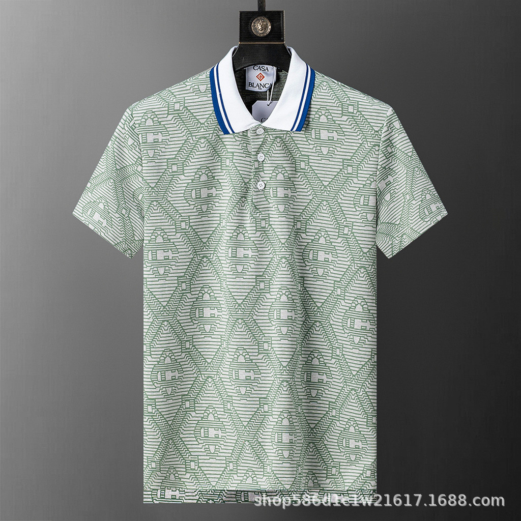 02KF Casablanc * ฤดูร้อนผู้ชายลําลองโปโลแขนสั้นเสื้อยืดพิมพ์ด้านบนแฟชั่นเสื้อโปโลสไตล์ใหม่