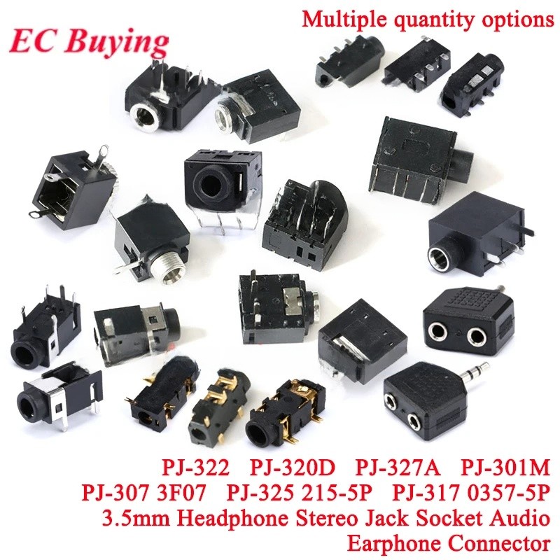 10 ชิ้น/5 ชิ้น PJ-320D 322 301M 327A 307 3F07 325 215-5P 317 0357-5P 3.5 มม.หูฟังสเตอริโอแจ็คซ็อกเก็