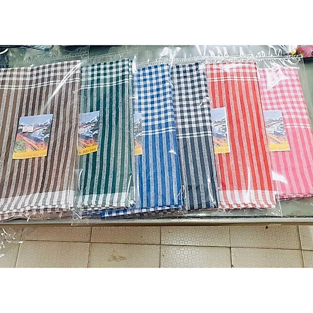 ผ้าขาวม้าพื้นบ้านแท้เย็บขอบเนื้อนุ่ม สินค้าพร้อมส่งในไทย