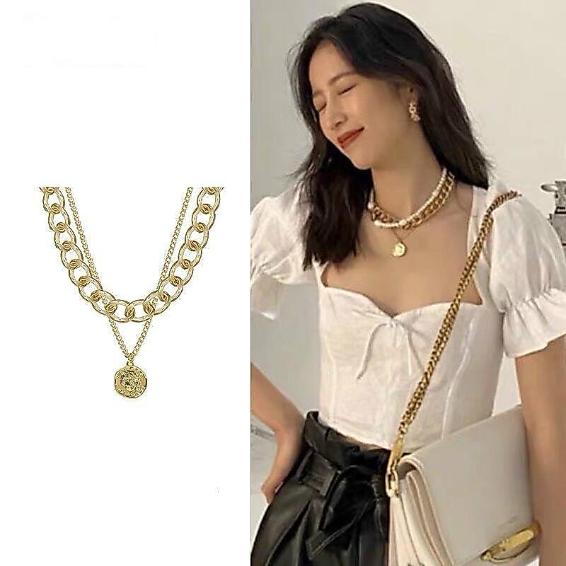 เครื่องประดับสร้อยคอโซ่แบบคู่พร้อมจี้สไตล์พังค์