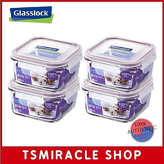Glasslock Purple Edition ภาชนะสุญญากาศทรงสี่เหลี่ยม 490ml ภาชนะแก้ว 4P