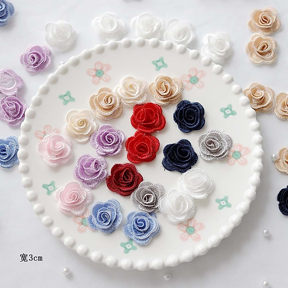 แผ่นแพทช์ รูปดอกกุหลาบ กว้าง 3 ซม. DIY สําหรับเย็บผ้า 10 ชิ้น