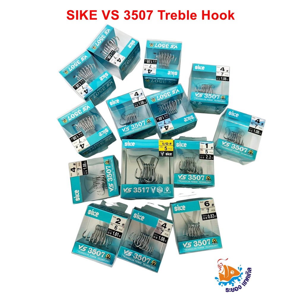 เบ็ด 3 ทาง SIKE VS 3507 Treble Hook คุณภาพสูง 3X Strong กันสนิม 100% สำหรับเหยื่อปลอมและงานทะเล