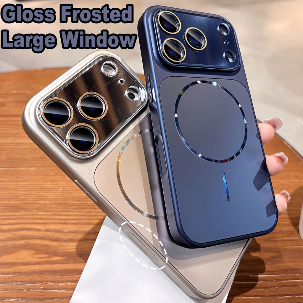 Deep Blue Gloss Frosted กลับหน้าต่างขนาดใหญ่แม่เหล็กกรณีป้องกันกล้องสําหรับ iPhone 12 13 14 15 16 17 Pro Max กรณี Enclosed Anti-fall กันกระแทกปกหลังขอบนุ่ม