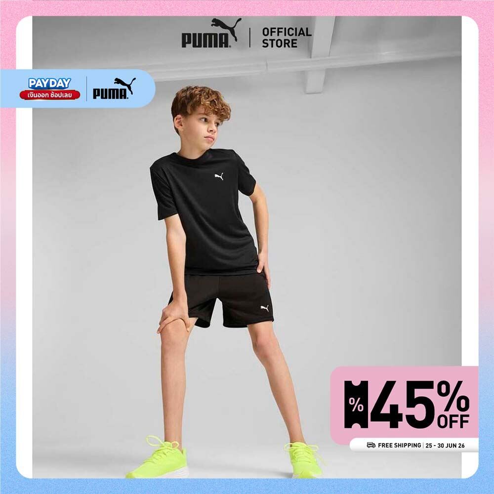PUMA Kids กางเกงขาสั้นผ้าโพลีเด็กโต Train All Day Essentials สีดำ - 52653801