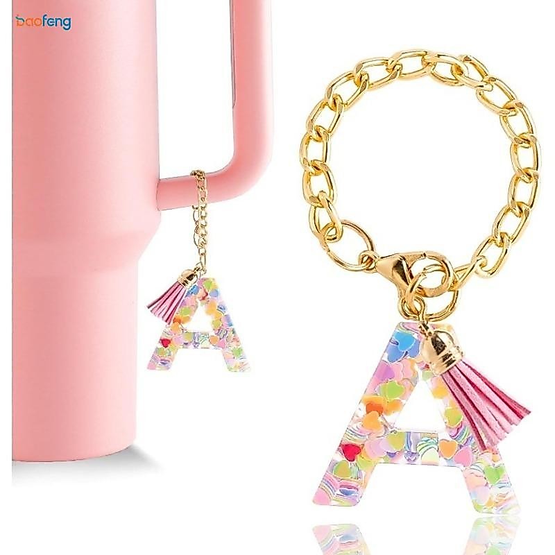 ขวดน้ําตกแต่ง Letter Charm อุปกรณ์เสริมสําหรับ Tumbler IceFlow น้ําขวดจี้ 1 PCS น่ารักเริ่มต้นพวงกุญแจ Handle Charm สําหรับ Stanley Tumbler