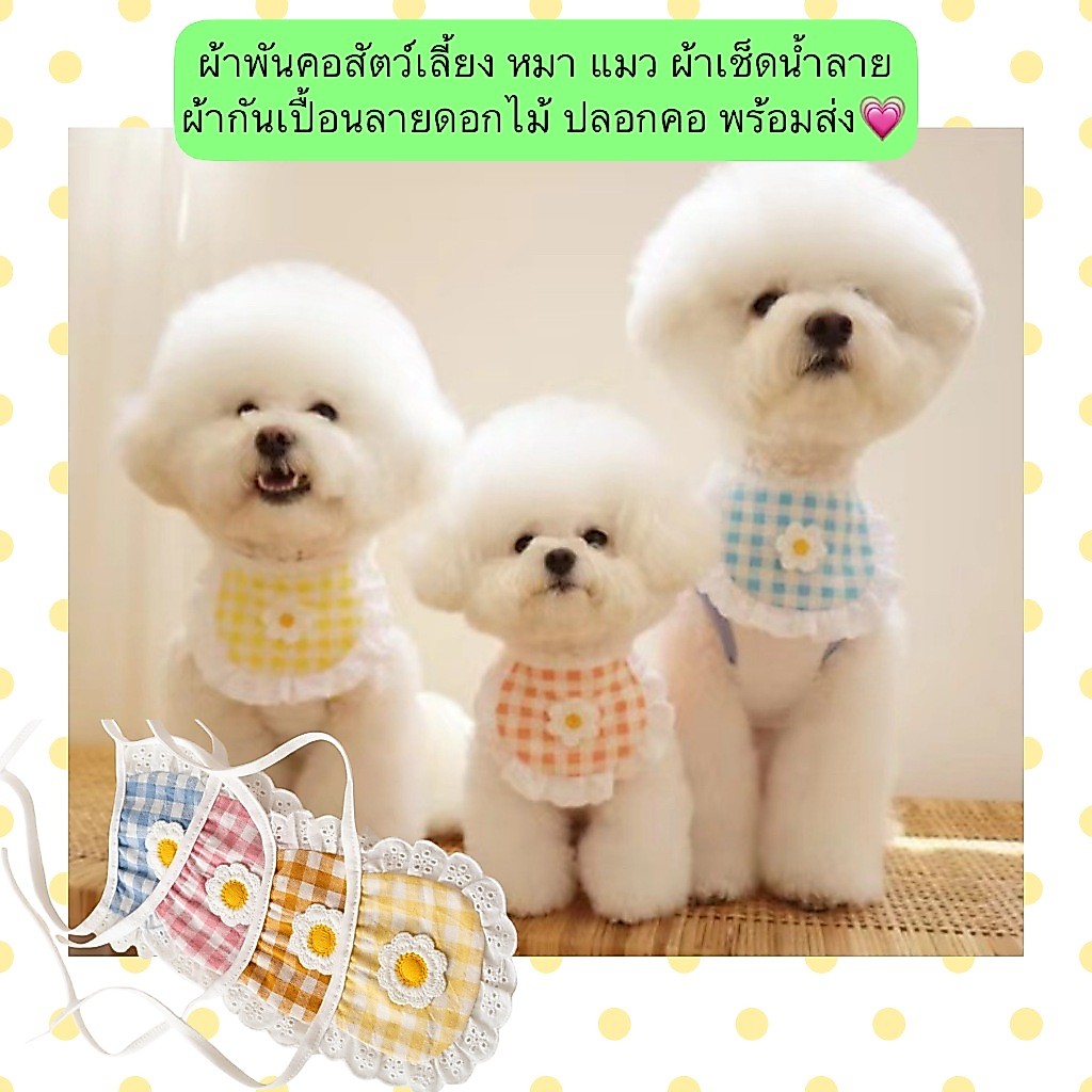 MG-550 ผ้าพันคอสัตว์เลี้ยง หมา แมว ผ้าเช็ดน้ำลาย ผ้ากันเปื้อนลายดอกไม้ ปลอกคอ พร้อมส่ง💗