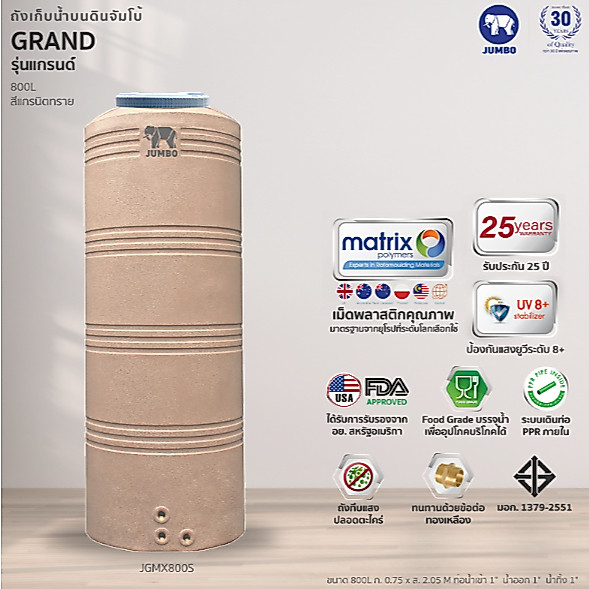 🚩แถมฟรีลูกลอย✅ ถังเก็บน้ำ JUMBO (จัมโบ้) ใหม่ รุ่น GRAND ถังน้ำบนดิน แกรนิต ถังน้ำจัมโบ้ (ส่งเฉพาะ กทม.และ ปริมณฑล )