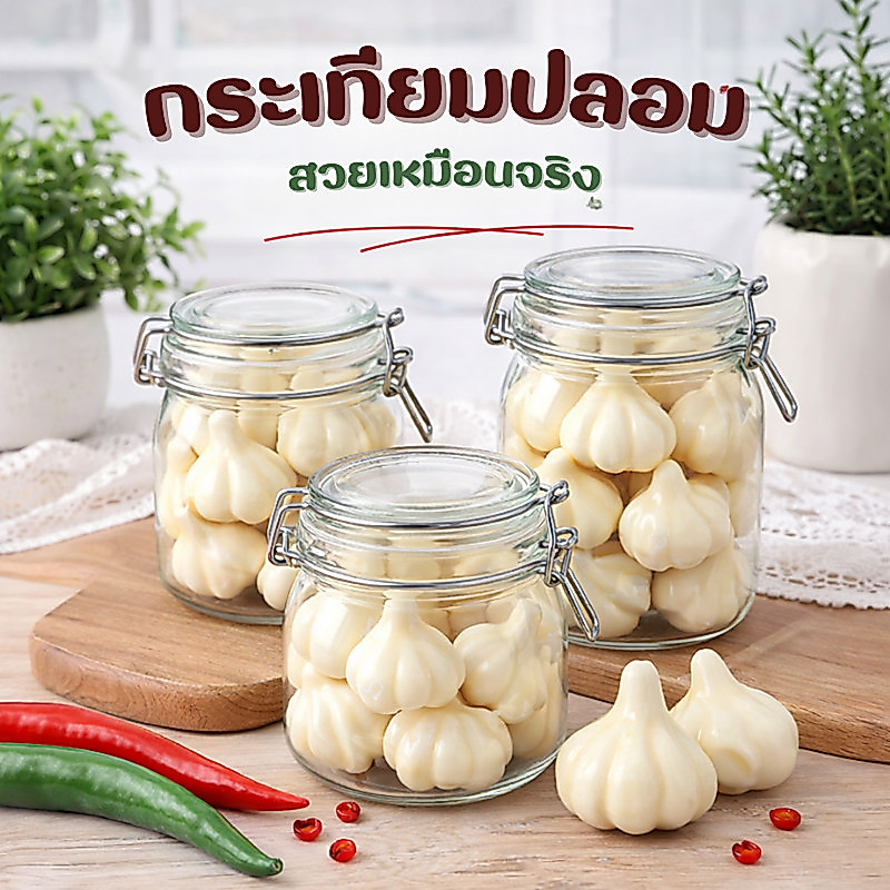 กระเทียมปลอม หัวกระเทียมเหมือนจริง ใช้ตกแต่งบ้าน ร้านค้า ตกแต่งตู้อาหาร หรือพร็อพถ่ายรูป สวยงาม และทนทาน