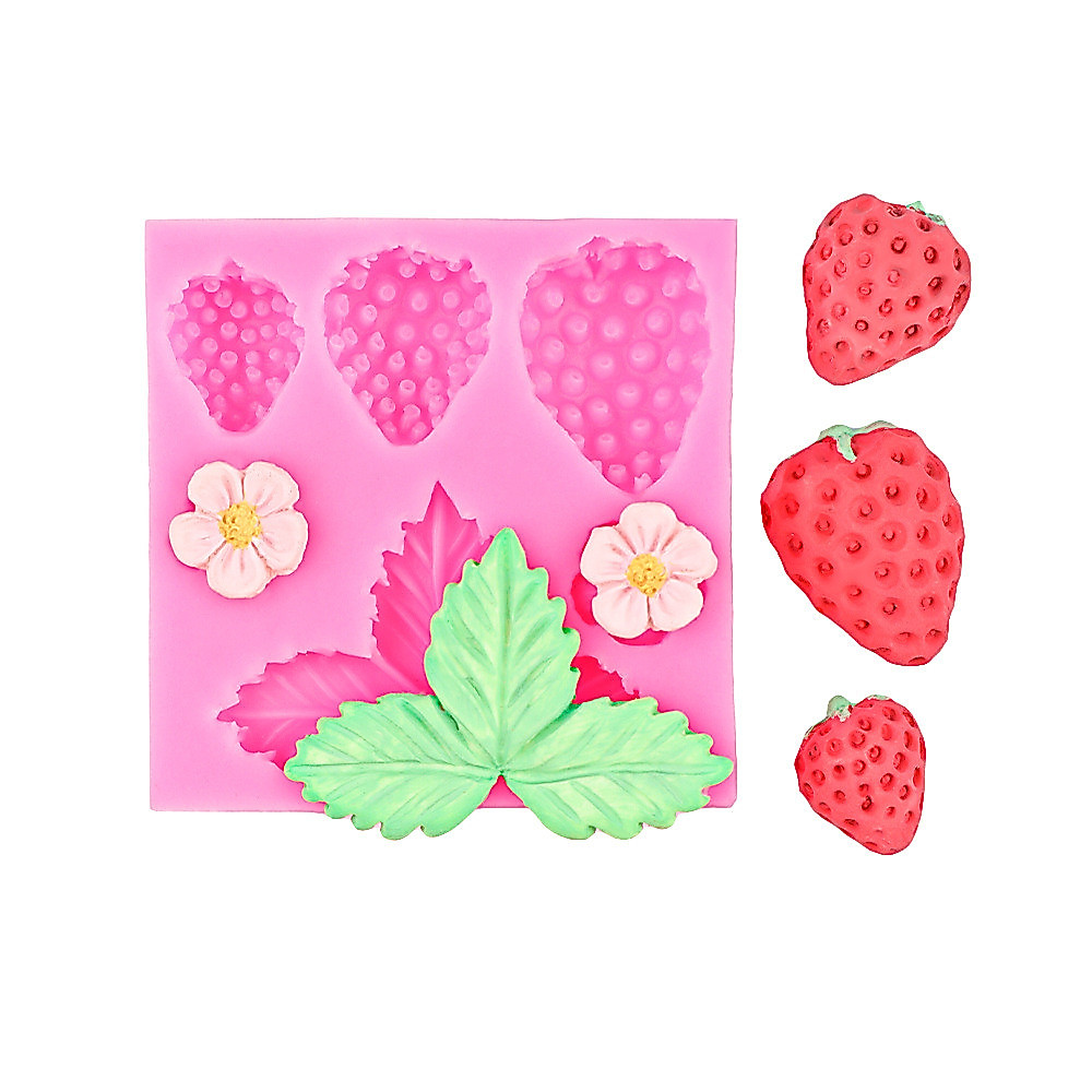 แม่พิมพ์ซิลิโคนสตรอเบอร์รี่ DIY Sugar Craft Fondant เครื่องมือเค้กตกแต่งสบู่ Clays Mould เบเกอรี่เครื่องมือ