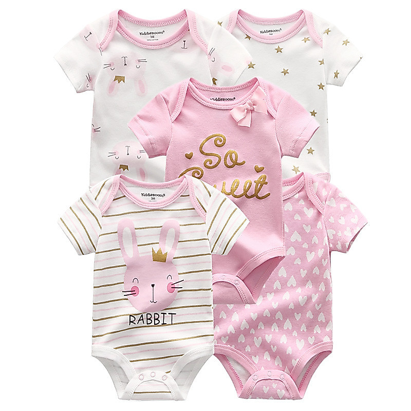 Kiddiezoom unisex 5 ชิ้นแฟชั่นทารกแรกเกิดการ์ตูนแขนสั้นเด็กทารกชุดบอดี้สูทนุ่มผ้าฝ้าย 100% ทารก Onesies