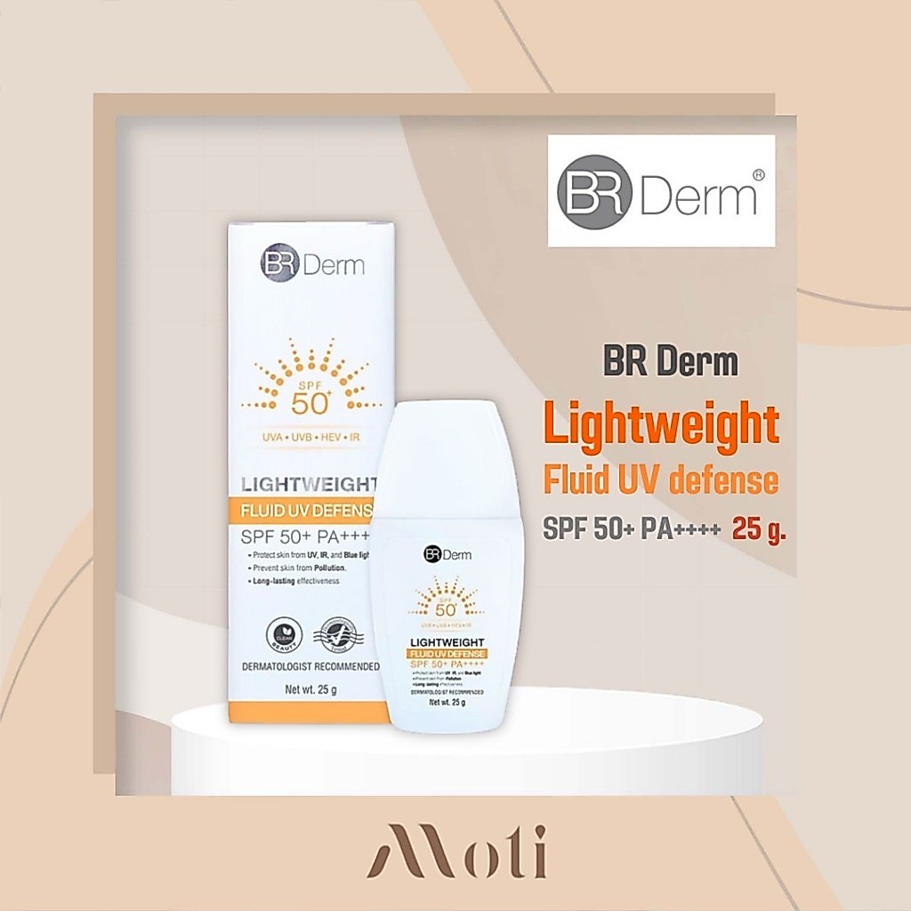 BR Derm Lightweight Fluid UV Defense SPF 50+ PA++++ 25G ผลิตภัณฑ์กันแดดเนื้อโลชั่นสีเบจ