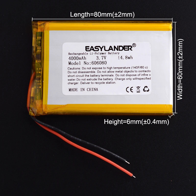 3.7V 4000mAh 606080 406080 306080 506080 706080 806080 แบตเตอรี่ลิเธียมไอออนโพลีเมอร์ / Li-Ion