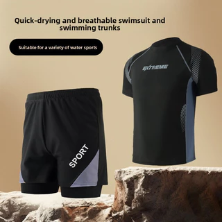 Oversize Men Summer Relaxed Fit Fast-Drying Plus Size Casual Swim Top & Shorts Set