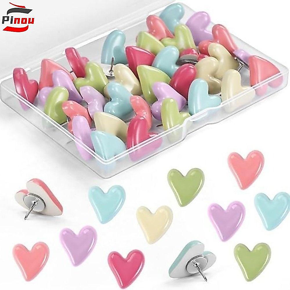 PINOU หมุดหลากสี,|Creative Irregular Heart Shape Pushpins, ทนทาน DIY พร้อมกล่องติดตั้งง่าย Cork Board Pushpin สํานักงานอุปกรณ์การเรียน