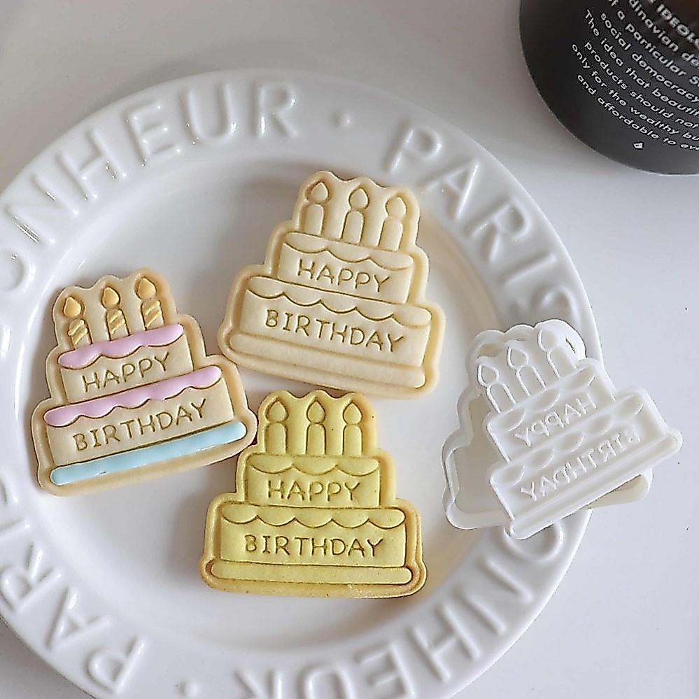 Happy Birthday Themed เครื่องตัดคุกกี้กดบิสกิตแม่พิมพ์ DIY ครัวเบเกอรี่ Pastry Bakeware สําหรับปาร์ตี้เค้กตกแต่งเบเกอรี่