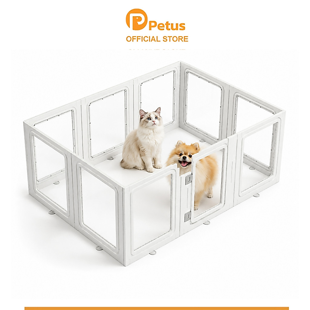 Petus คอกกั้นสัตว์เลี้ยง คอกสัตว์เลี้ยงอะคริลิก Pet playpen เหมาะสำหรับสุนัข และแมวขนาดเล็ก มีให้เลือก 3ขนาด