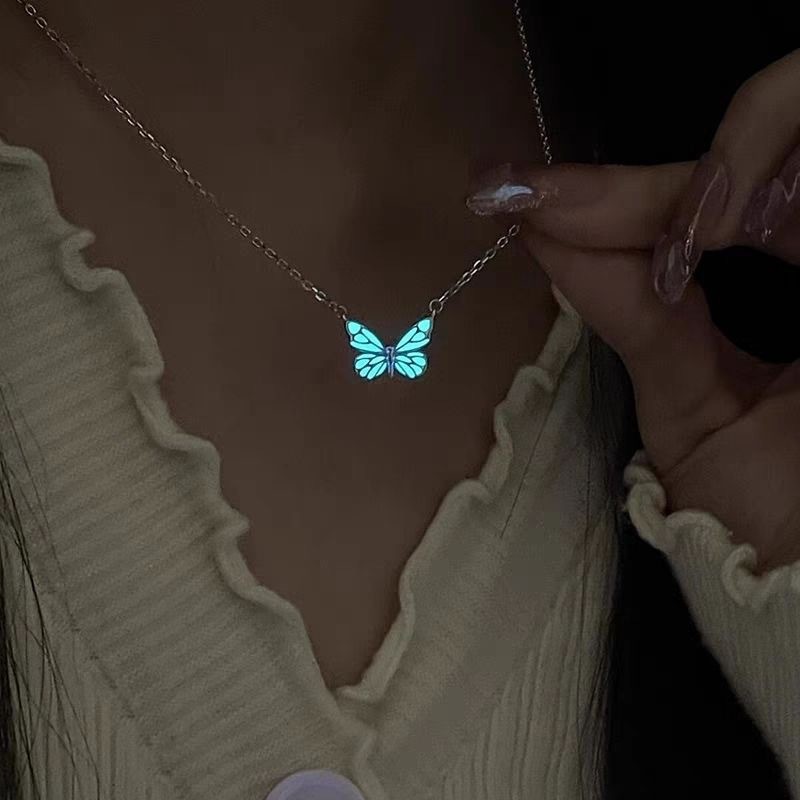 สร้อยคอผีเสื้อเรืองแสง~ออกแบบอินพรีเมี่ยมสีฟ้าส่องสว่างสร้อยข้อมือผีเสื้อสมาร์ทหญิงโมริออโรร่า 9ECT