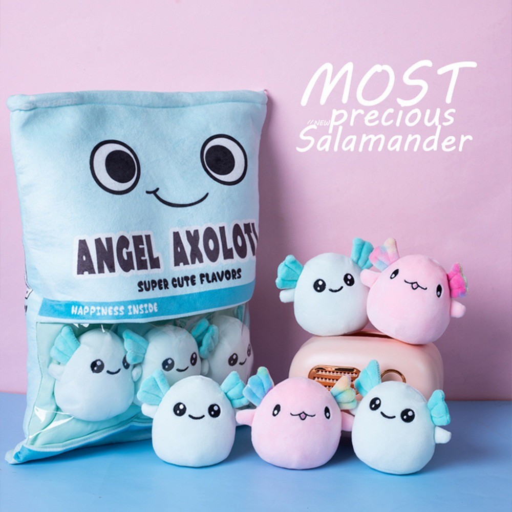 แพ็คน่ารักของ Axolotl รูปขนมขบเคี้ยวหมอน Plush ของเล่นยัดไส้นุ่ม Axolotl ตุ๊กตาโยนหมอน Claw เครื่องต