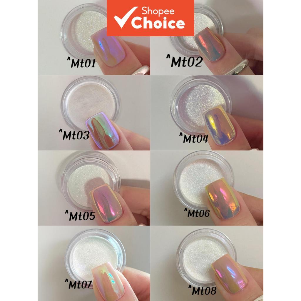 ผงเล็บมุกสีรุ้ง - ผงกลิตเตอร์ไล่สีรุ้งโฮโลกราฟิก 8 เฉด สําหรับลุคเล็บ DIY สุดฮิต