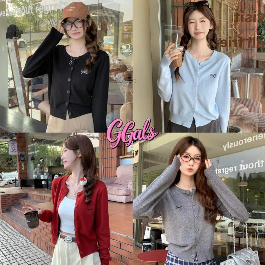 🍄GGals🍄เสื้อคาดิแกรนไหมพรม ปักฌบว์ที่หน้าอก กระดุมหน้า เข้ารูป แขนยาว คอกลมเกาหลีมาก ใส่สบาย น่ารัก