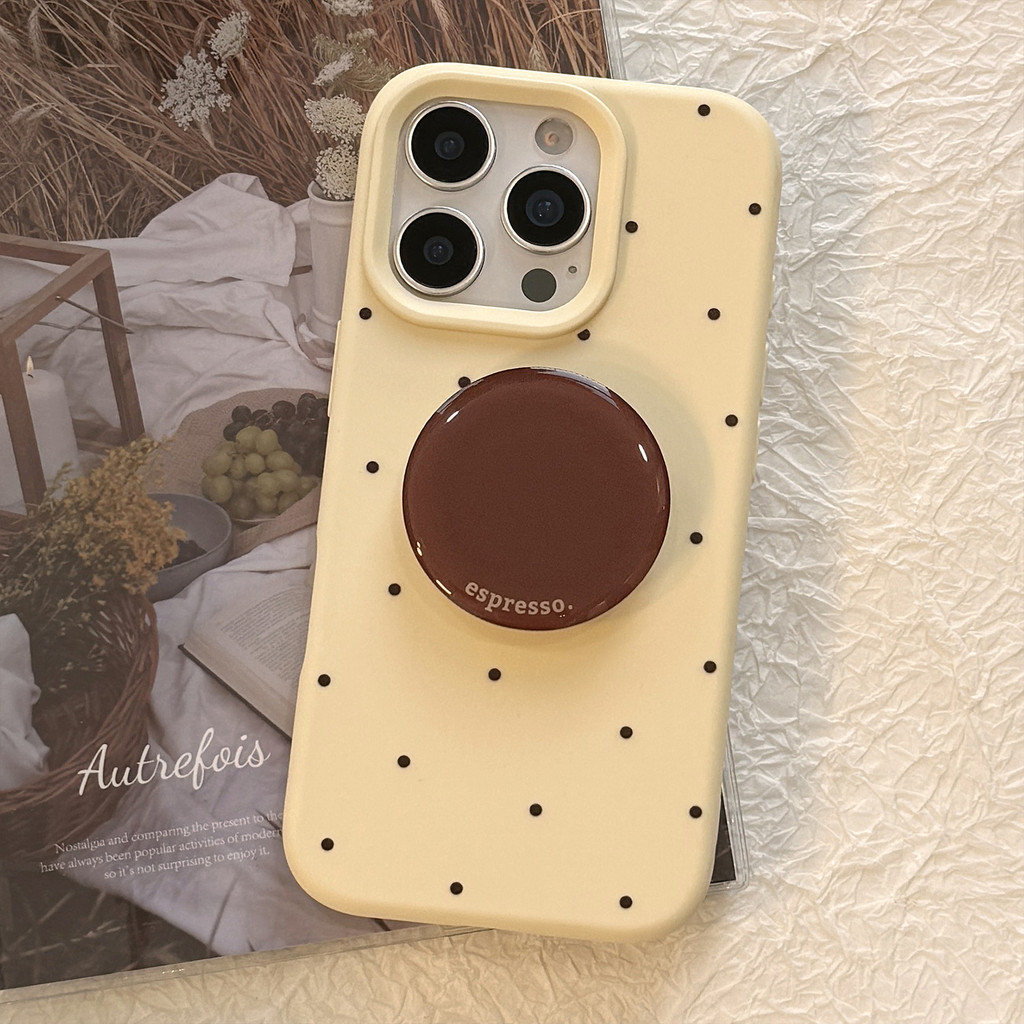 เคสสําหรับ iPhone 13 14 15 16 Pro Max เคส Apple iPhone ขาตั้งสีกาแฟ สีน้ําตาลเหลือง – โปรปัง