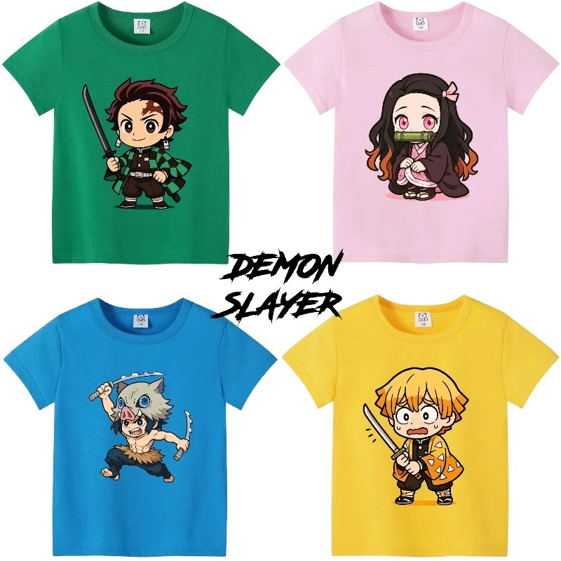 เสื้อยืดลายการ์ตูนดาบพิฆาตอสูร สำหรับเด็ก .material: ผ้าฝ้าย พร้อมแขนสั้น สไตล์แฟชั่นและสวมใส่อเนกประสงค์
