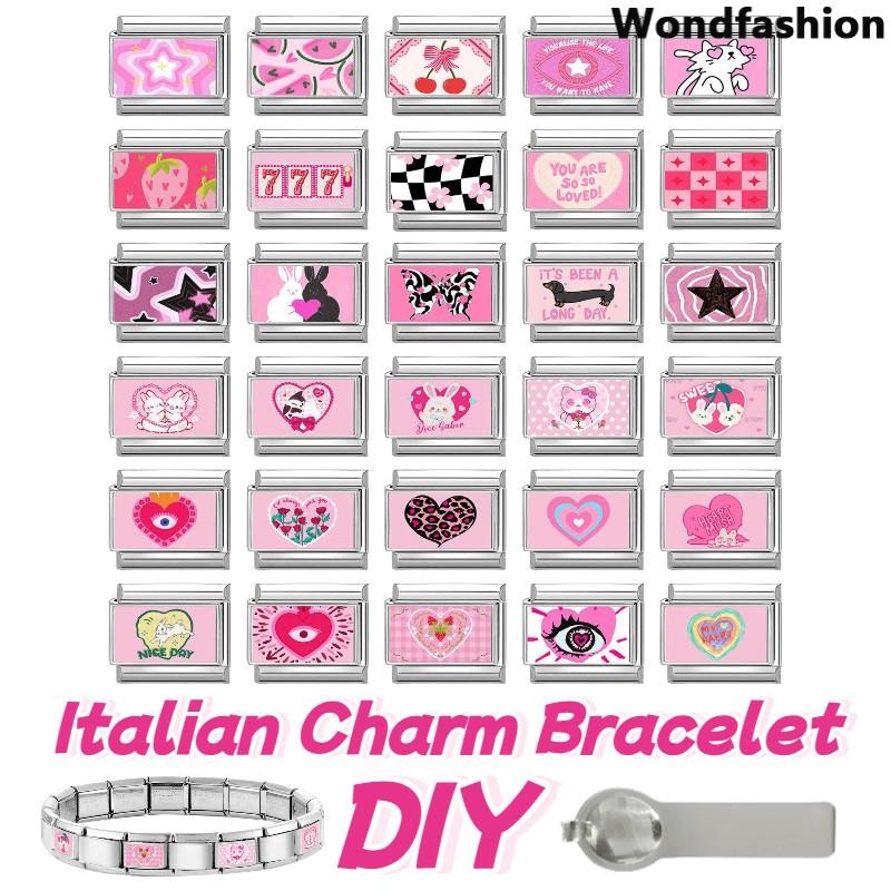 สร้อยข้อมือ charm สีชมพูกะหล่ำปลีอิตาเลียน ทำจากสแตนเลส อุปกรณ์เสริมแบบเรโทร