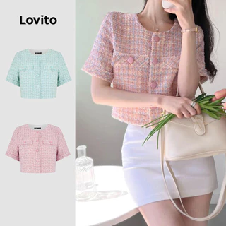 Lovito เสื้อโค้ทลําลอง ติดกระดุมด้านหน้า แต่งกระเป๋าปลอม สําหรับผู้หญิง LNA44291
