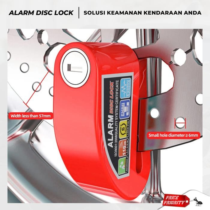 MERAH Anti-Theft Motorcycle Disc Lock Alarm Disc Lock Strong Brake Lock - สีแดง