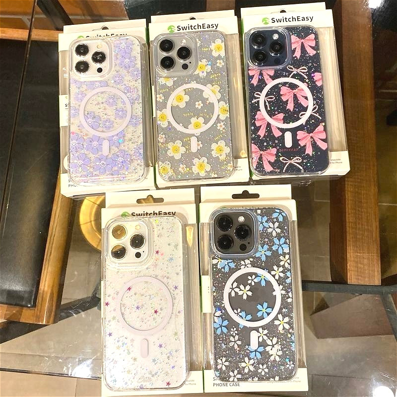 SwitchEasy เคส แม่เหล็ก ชาร์จได้ สำหรับ iPHONE 17 Air 17Pro 17Promax 17Air 16 15 11 12 13 14 Pro Max ลายกลิตเตอร์ดอกไม้ – โปรปัง