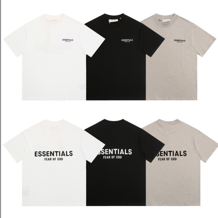 ใหม่ FEAR OF GOD FOG เสื้อยืด Double Thread ESSENTIALS กาวตัวอักษรสำหรับผู้ชายและผู้หญิงแขนสั้นหลวม