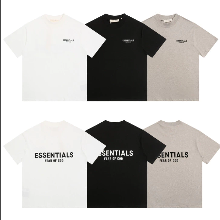 ใหม่ FEAR OF GOD FOG เสื้อยืด Double Thread ESSENTIALS กาวตัวอักษรสำหรับผู้ชายและผู้หญิงแขนสั้นหลวม