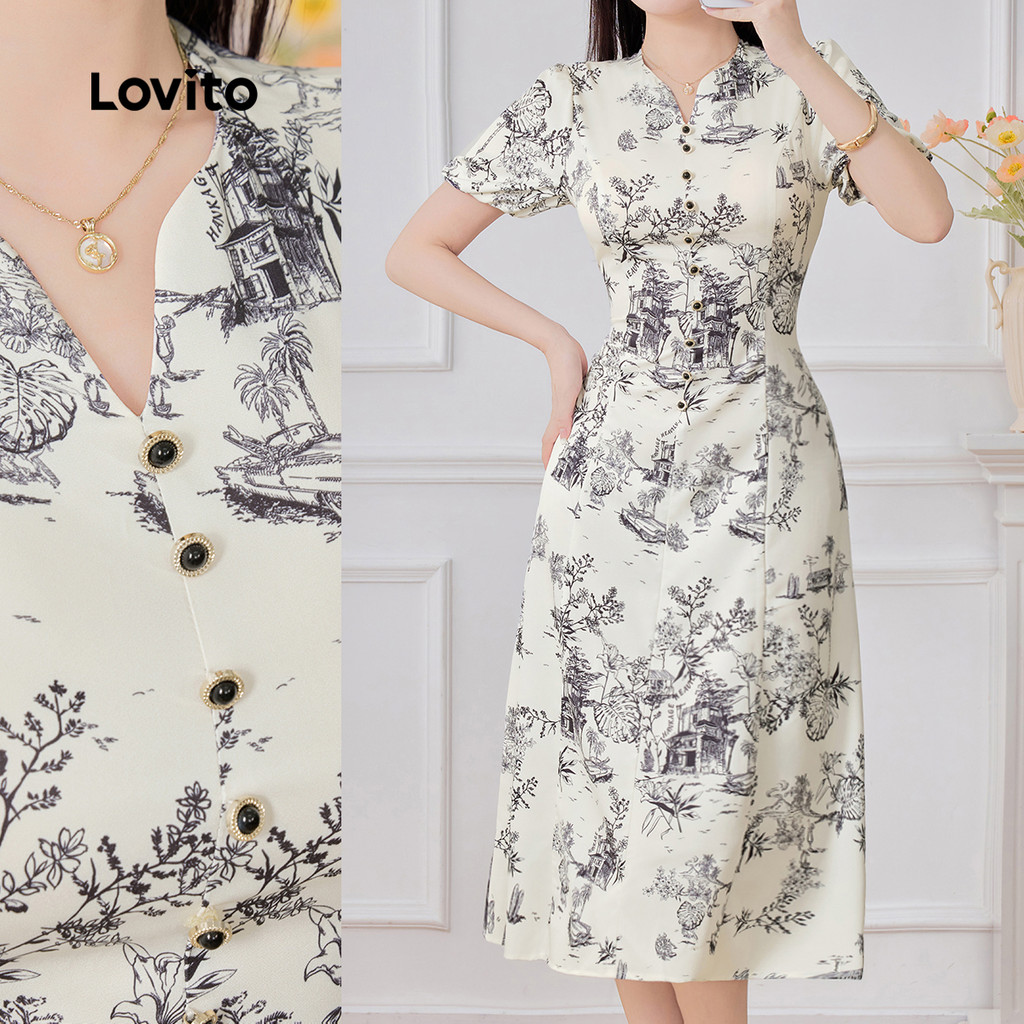 ชุดเดรสคอปกพระพิมพ์ลายเอวแคบ ดีไซน์สวยงาม รหัส DR149PBD020