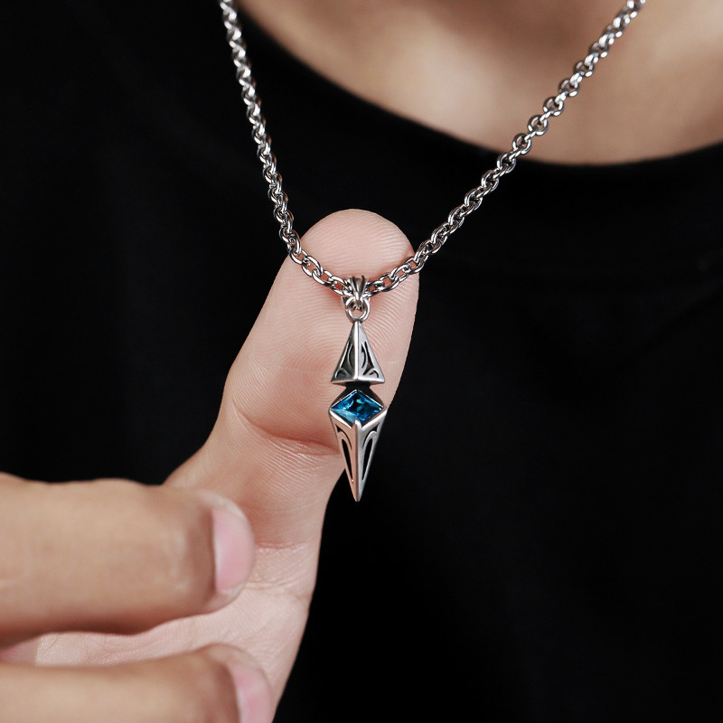 จี้.Blue Wishing Stone โซ่ไทเทเนียมเหล็ก สไตล์คูลสำหรับทั้งชายและหญิง