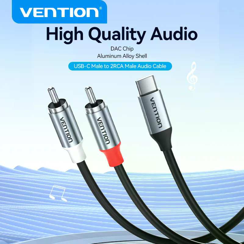 Vention สายสัญญาณเสียง USB C เป็น RCA Type C ถึง 2 สาย RCA พร้อม DAC